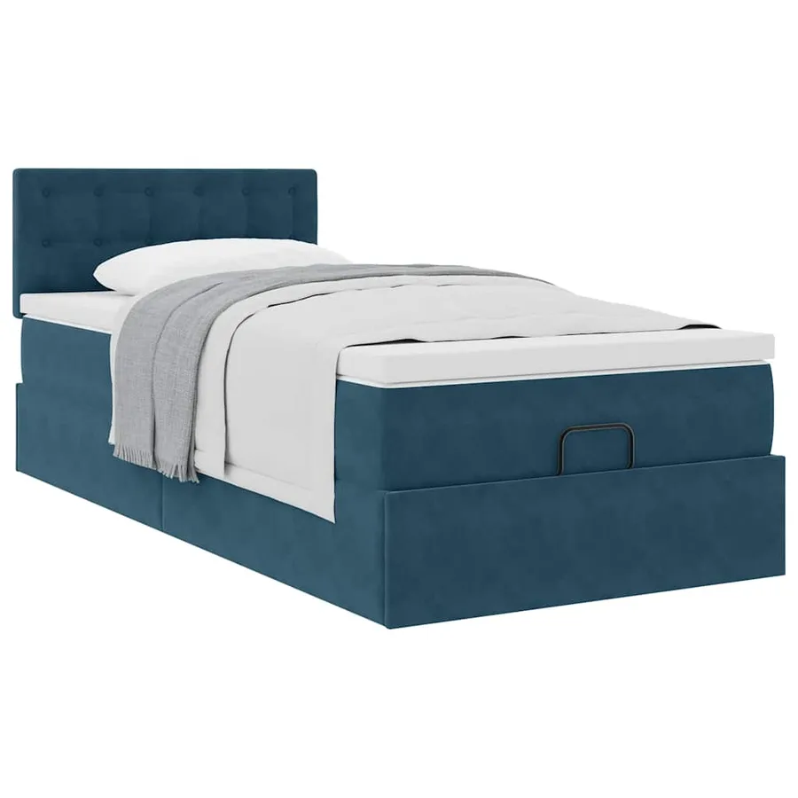 Cadre de lit ottoman avec matelas bleu foncé 80x200 cm velours - 4