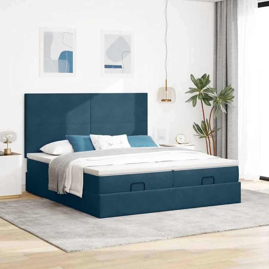 Cadre de lit ottoman avec matelas bleu foncé 160x200 cm velours - 4