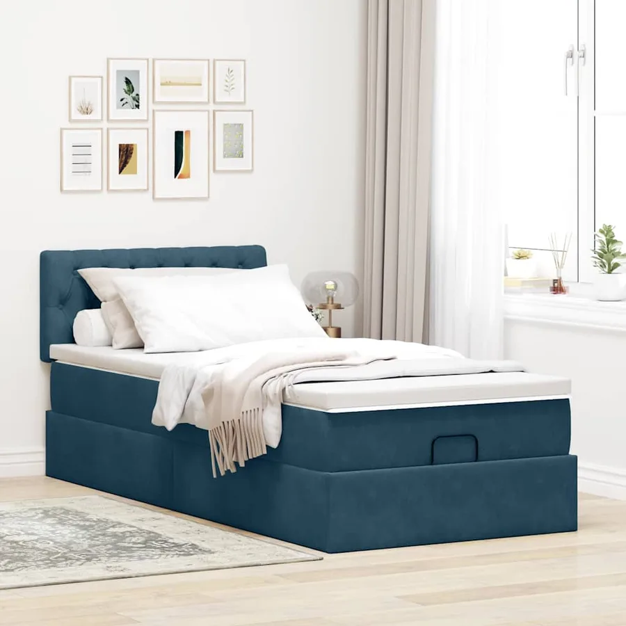Lit ottoman avec matelas et LED bleu foncé 80x200cm velours - 4