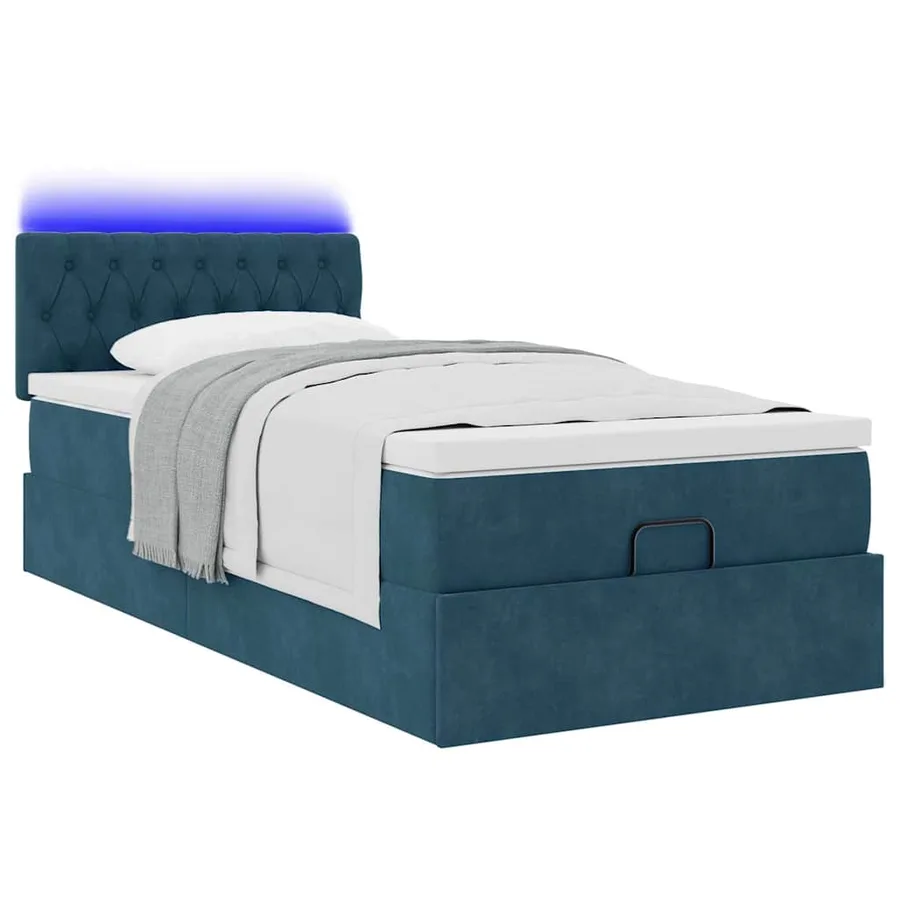 Lit ottoman avec matelas et LED bleu foncé 80x200cm velours - 6