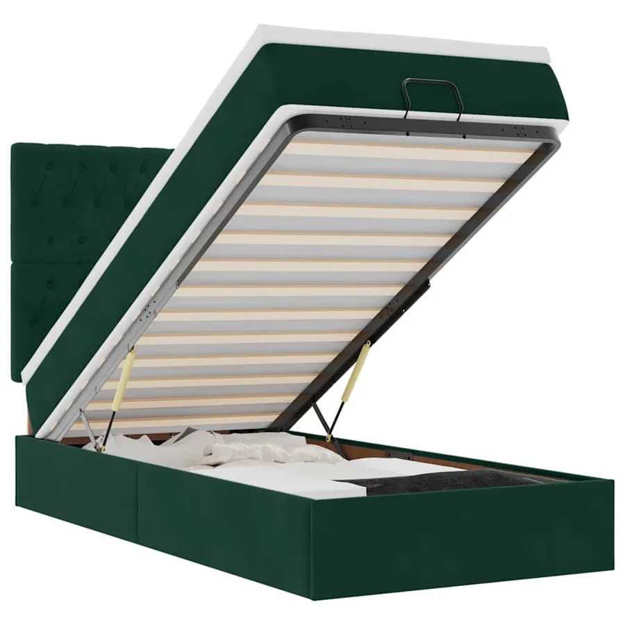 Cadre de lit ottoman avec matelas vert foncé 80x200 cm velours - 2