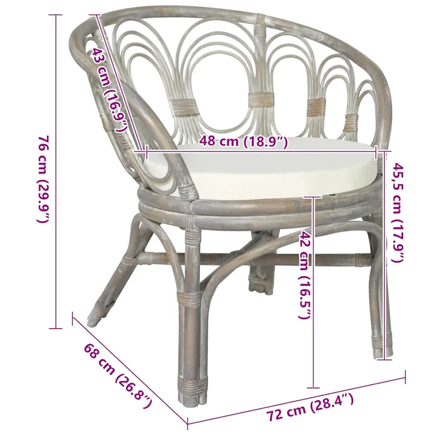 Chaise de salle à manger avec coussin gris Rotin naturel et lin - 6