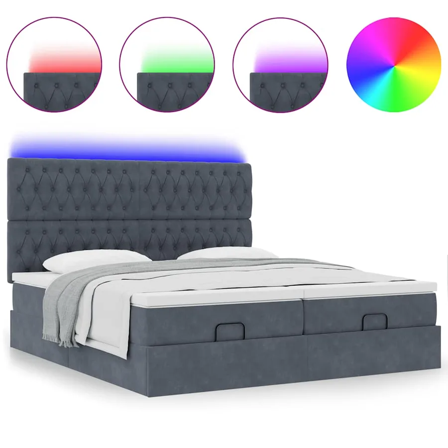Cadre de lit ottoman avec matelas gris foncé 160x200cm velours - 5