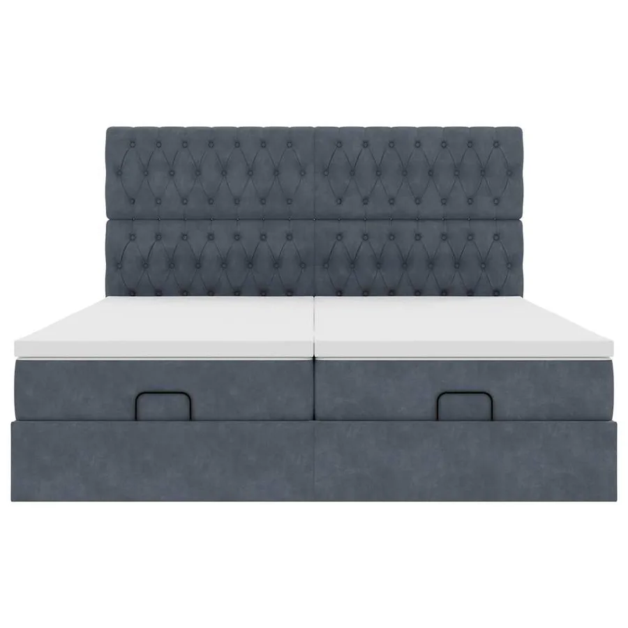 Cadre de lit ottoman avec matelas gris foncé 160x200cm velours - 8