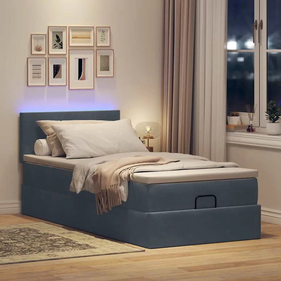 Cadre de lit ottoman avec matelas gris foncé 80x200 cm velours - 3