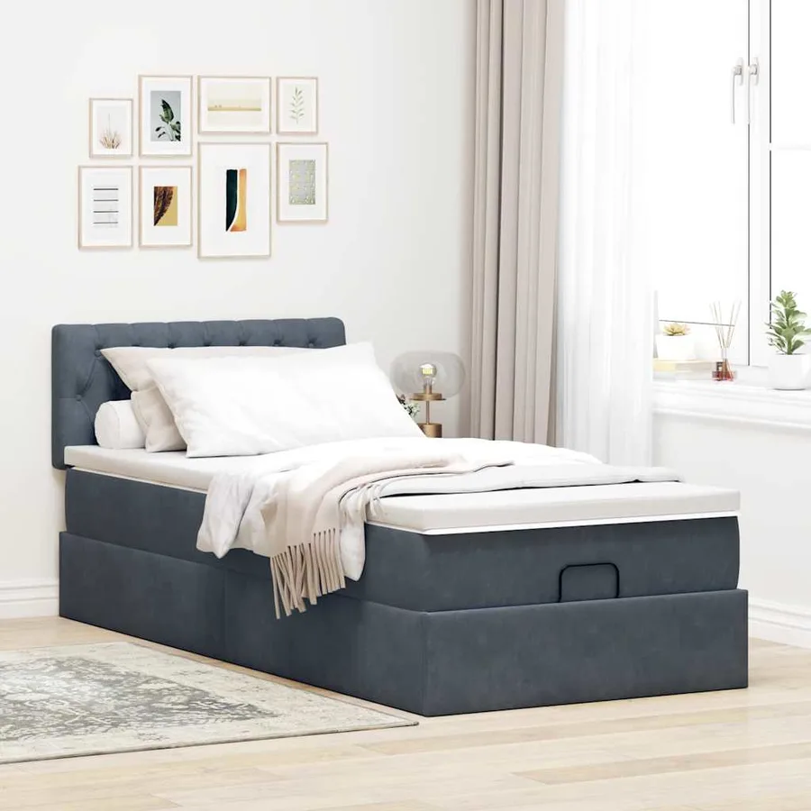 Cadre de lit ottoman avec matelas gris foncé 80x200 cm velours - 4