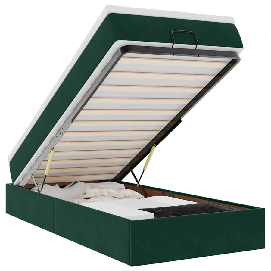 Cadre de lit ottoman avec matelas vert foncé 80x200 cm velours - 2