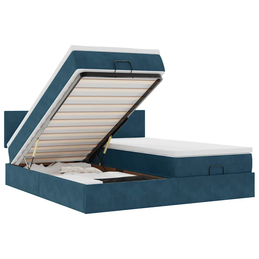 Cadre de lit ottoman avec matelas bleu foncé 160x200 cm velours - 2