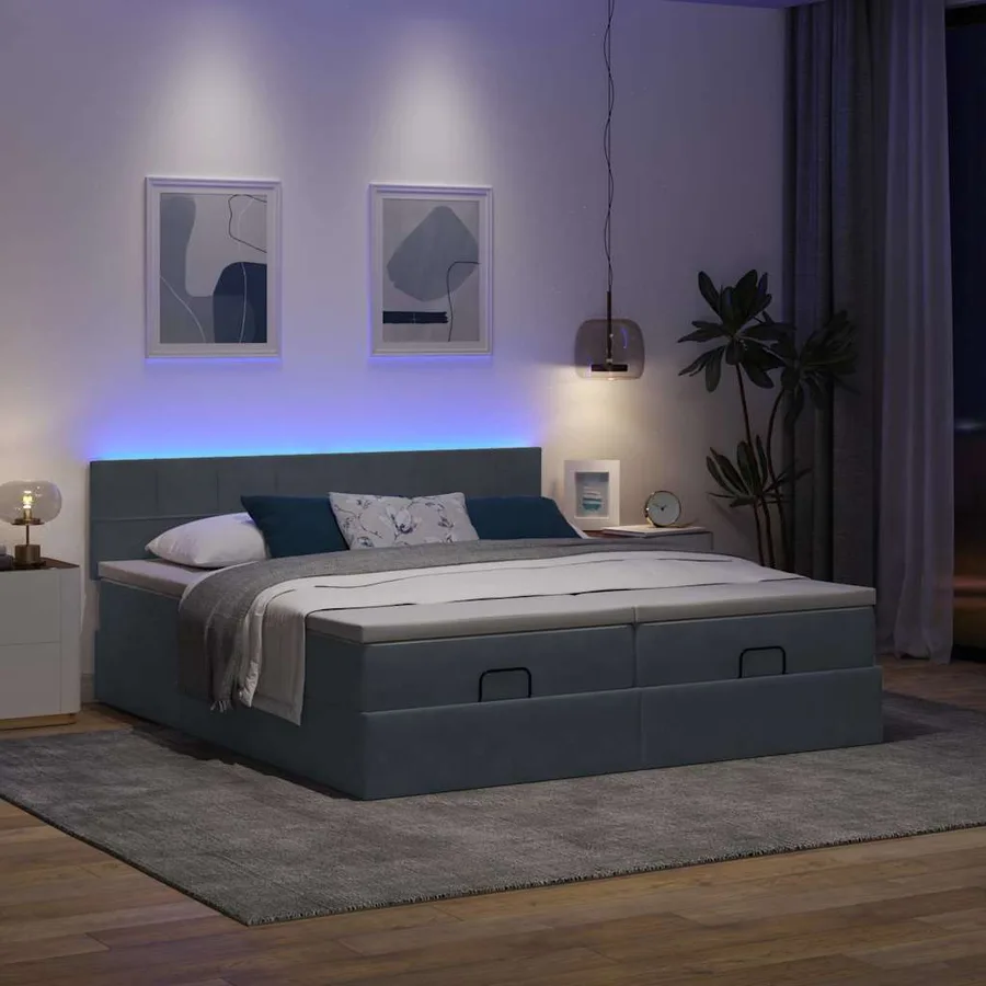 Cadre de lit ottoman avec matelas gris foncé 160x200cm velours - 3