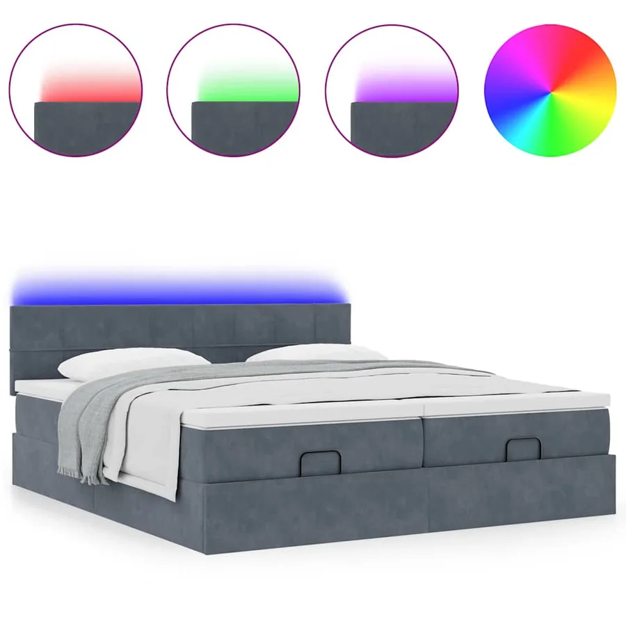 Cadre de lit ottoman avec matelas gris foncé 160x200cm velours - 5