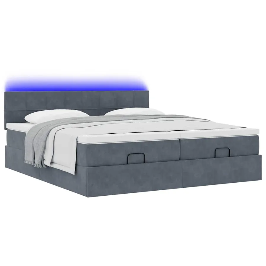 Cadre de lit ottoman avec matelas gris foncé 160x200cm velours - 6