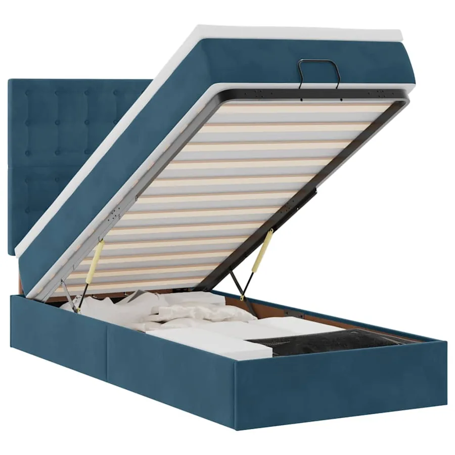 Cadre de lit ottoman avec matelas bleu foncé 80x200 cm velours - 2