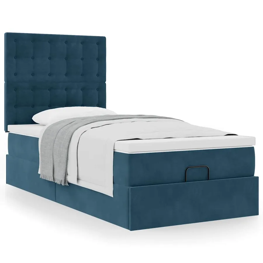 Cadre de lit ottoman avec matelas bleu foncé 80x200 cm velours - 4