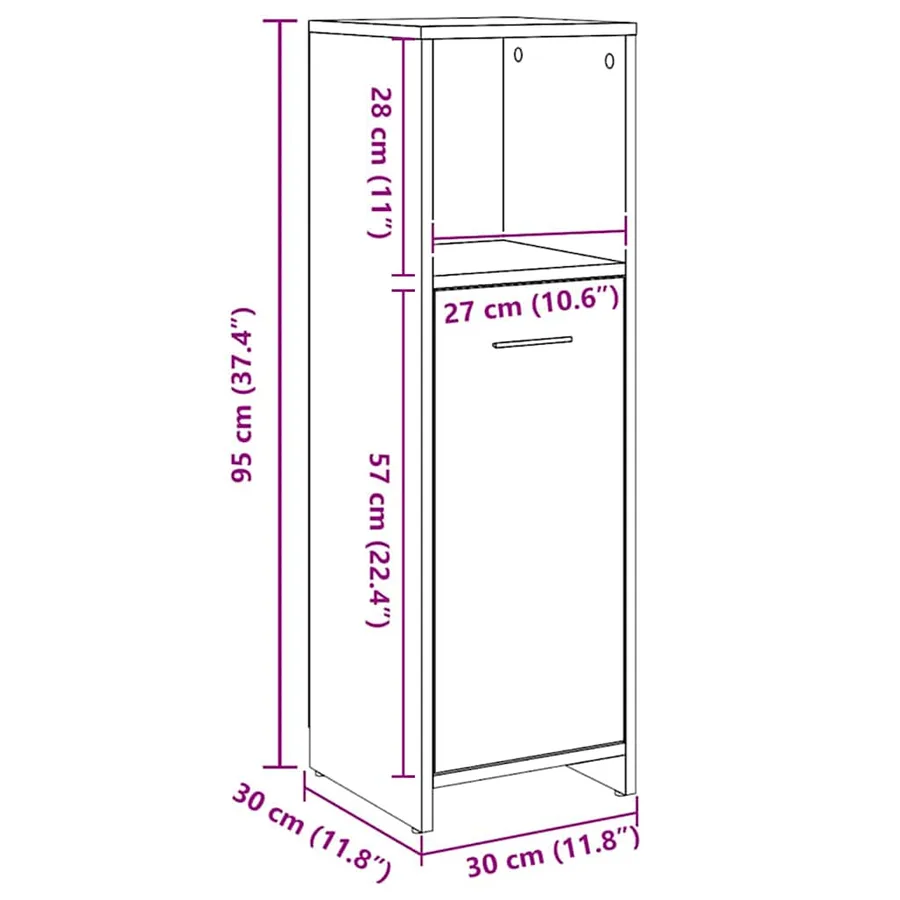 Armoire de bain chêne artisanal 30x30x95 cm bois d'ingénierie - 10