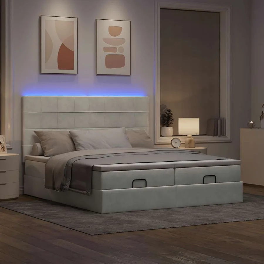 Cadre de lit ottoman et matelas gris clair 160x200cm velours - 3