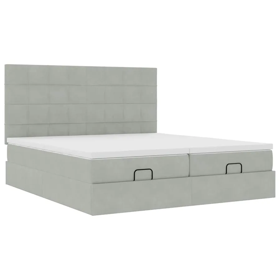 Cadre de lit ottoman et matelas gris clair 160x200cm velours - 7