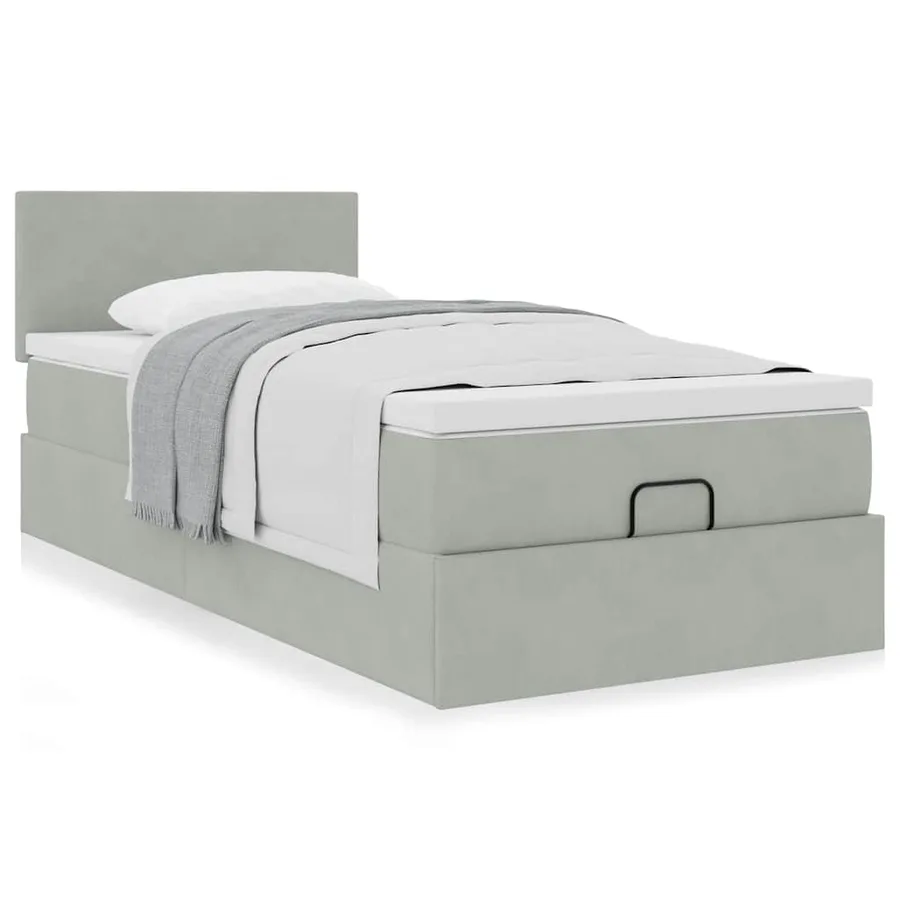 Cadre de lit ottoman avec matelas gris clair 80x200 cm velours - 4