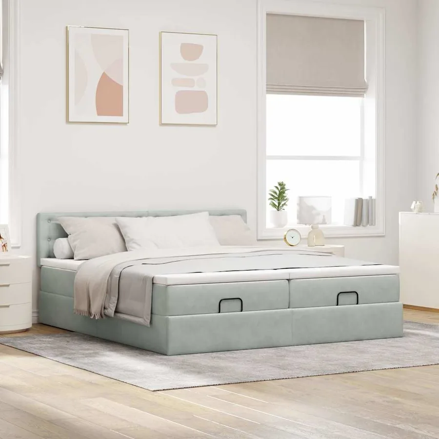 Cadre de lit ottoman et matelas gris clair 160x200cm velours - 4