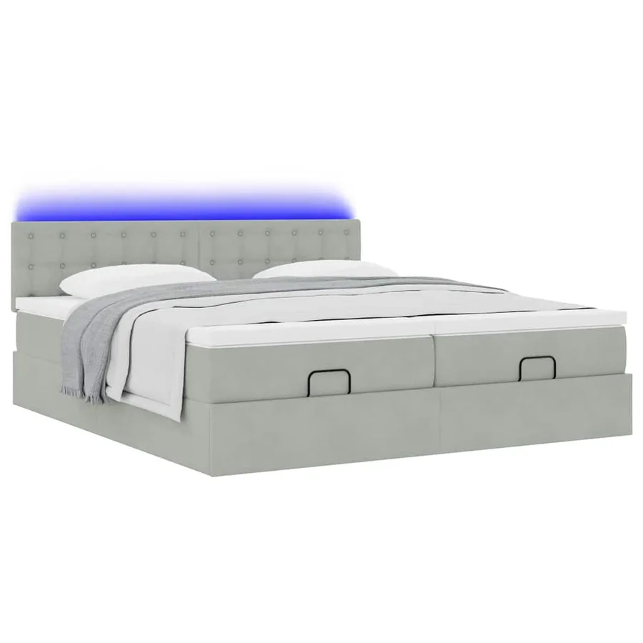 Cadre de lit ottoman et matelas gris clair 160x200cm velours - 6