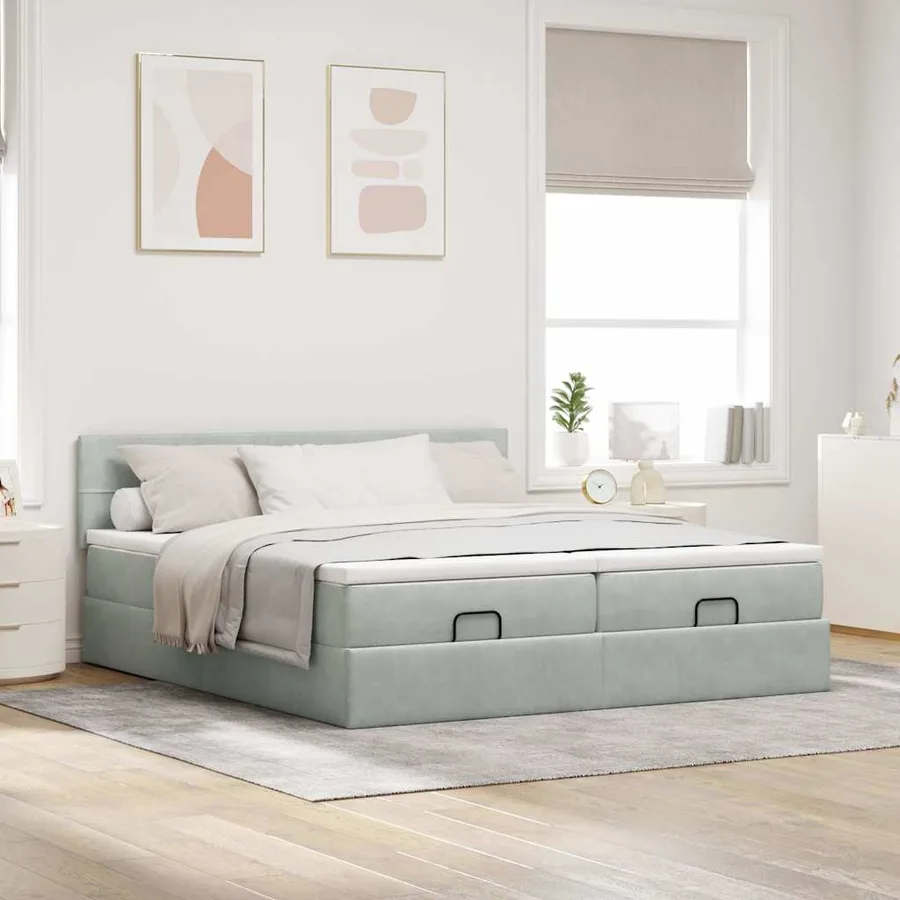 Cadre de lit ottoman et matelas gris clair 160x200cm velours - 3