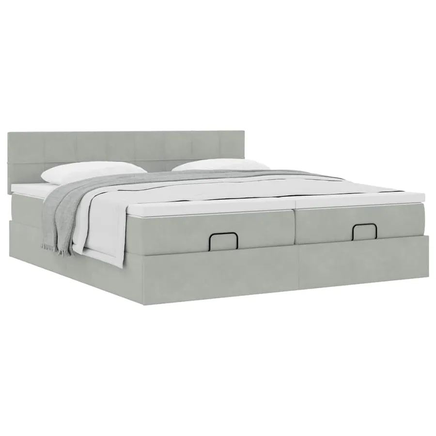 Cadre de lit ottoman et matelas gris clair 160x200cm velours - 5