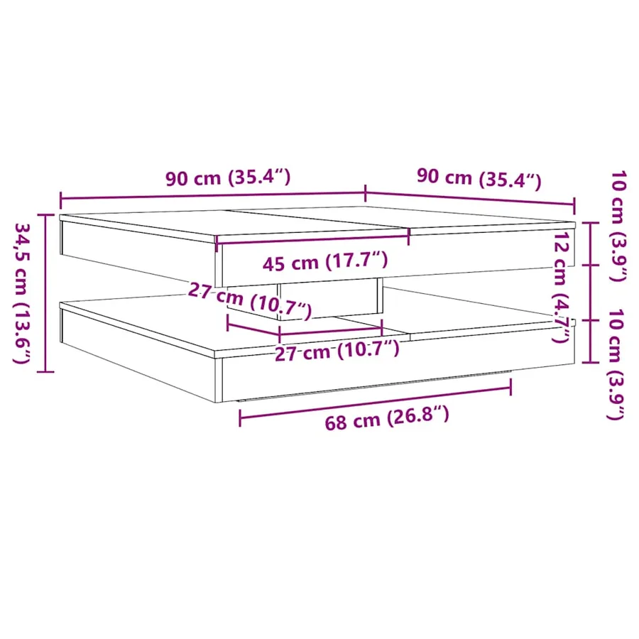 Table basse rotative à 360 degrés chêne sonoma 90x90x34,5 cm - 10