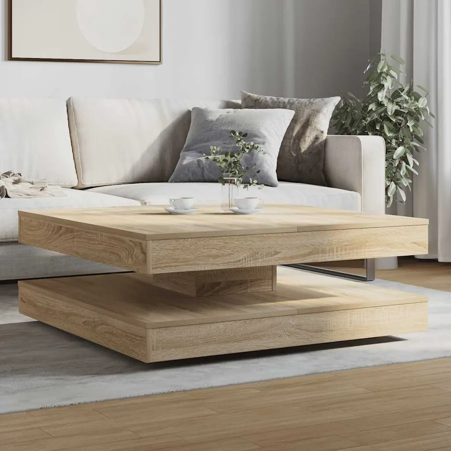 Table basse rotative à 360 degrés chêne sonoma 90x90x34,5 cm - 3
