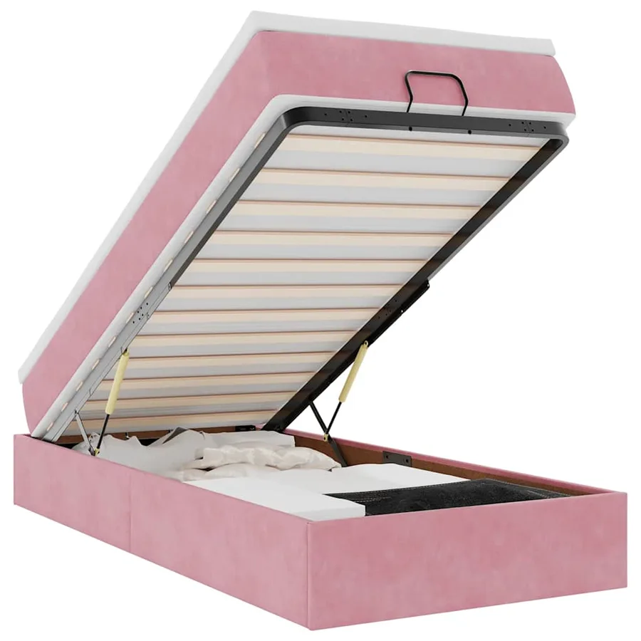 Cadre de lit ottoman avec matelas rose 80x200 cm velours - 2