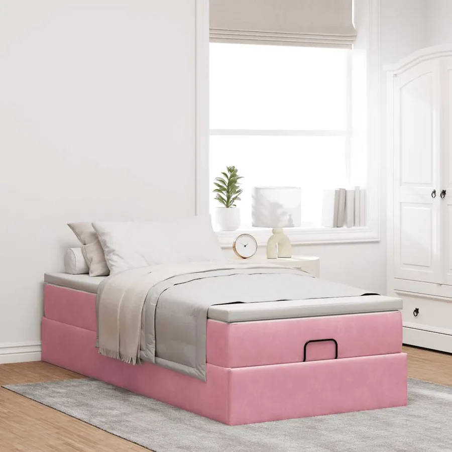 Cadre de lit ottoman avec matelas rose 80x200 cm velours - 3