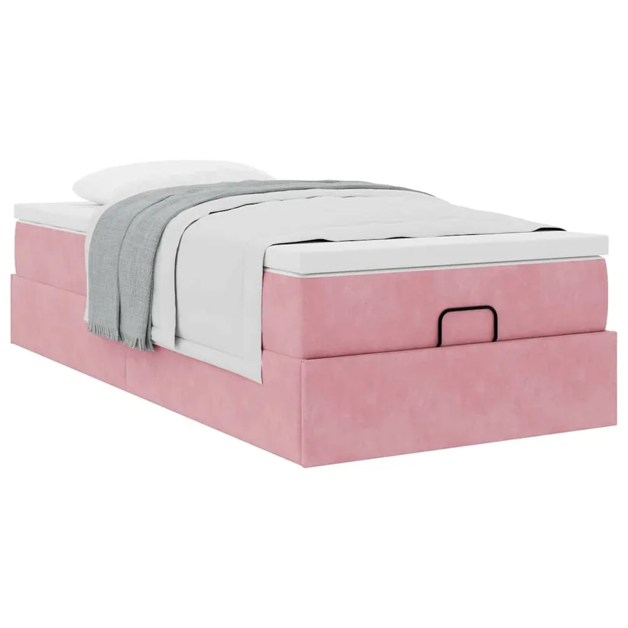 Cadre de lit ottoman avec matelas rose 80x200 cm velours - 5