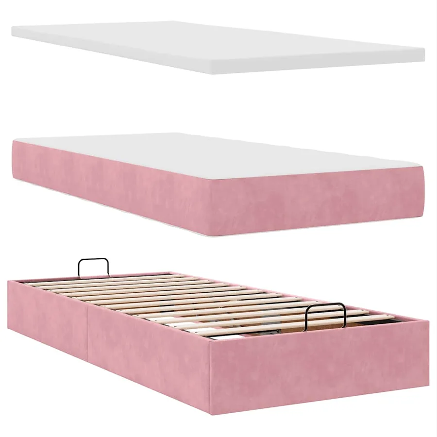 Cadre de lit ottoman avec matelas rose 160x200 cm velours - 12
