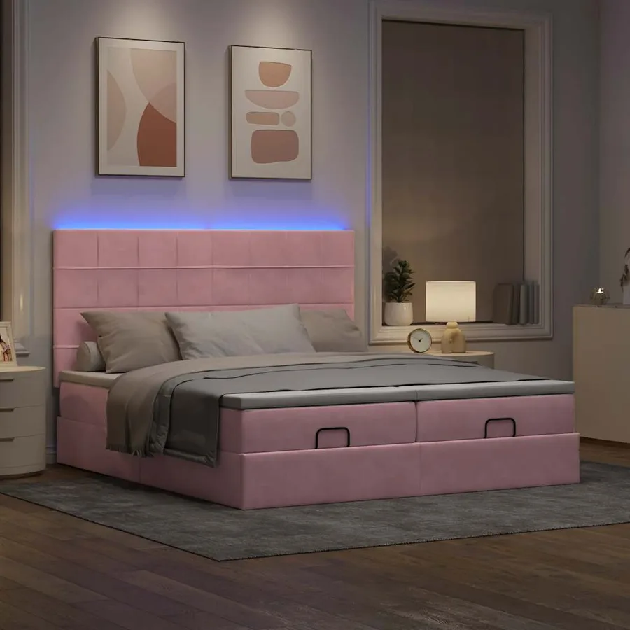 Cadre de lit ottoman avec matelas rose 160x200 cm velours - 3