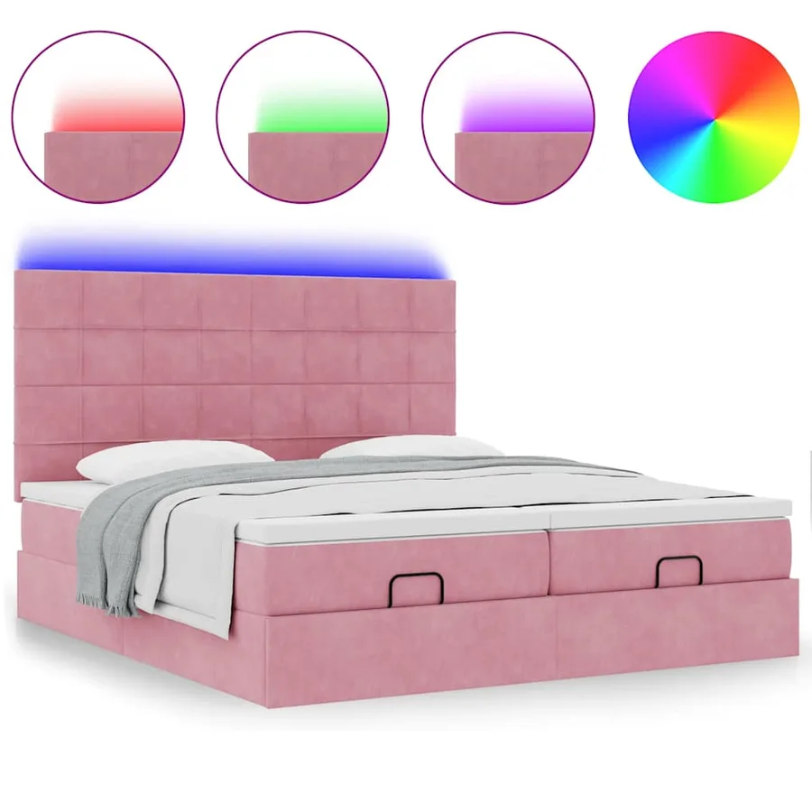 Cadre de lit ottoman avec matelas rose 160x200 cm velours - 5