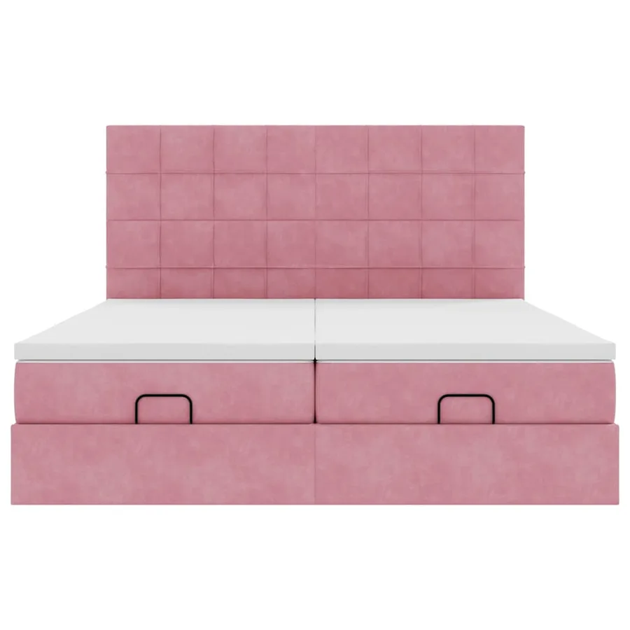 Cadre de lit ottoman avec matelas rose 160x200 cm velours - 8