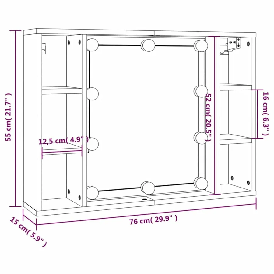 Armoire à miroir avec LED noir 76x15x55 cm - 15