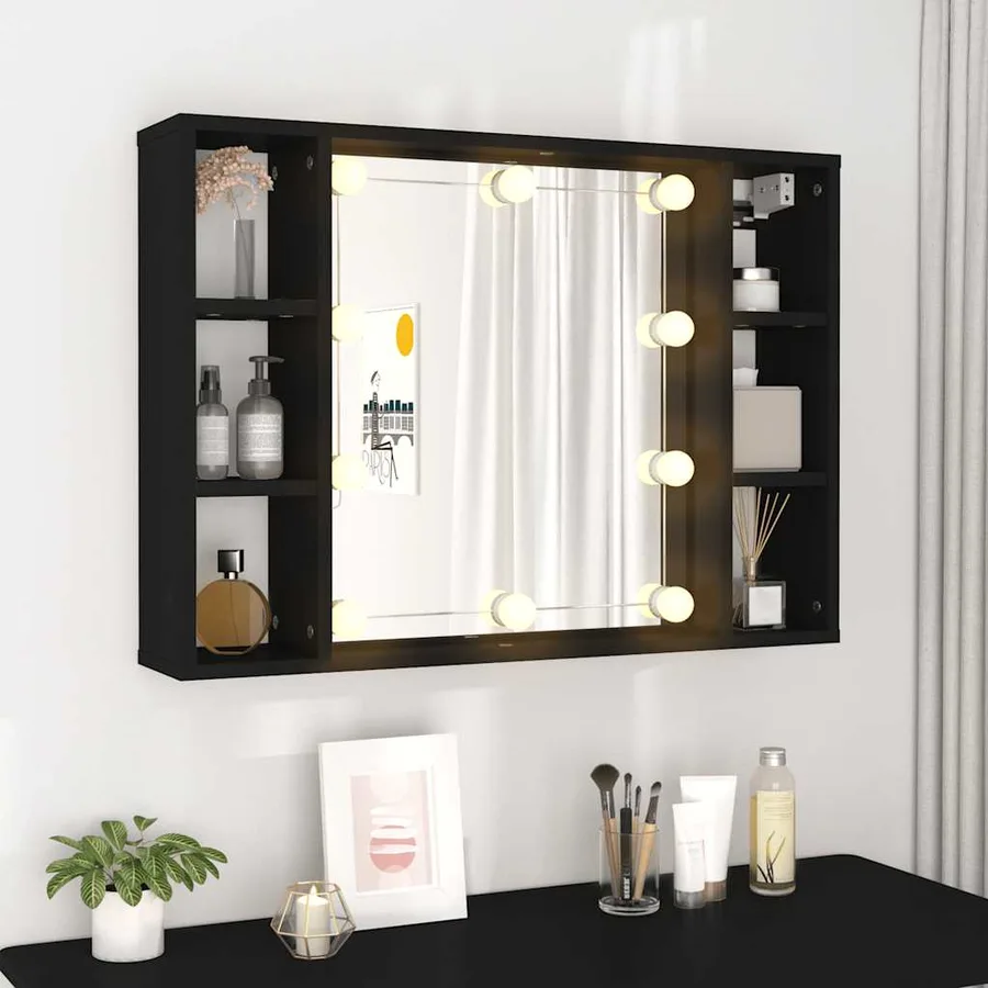 Armoire à miroir avec LED noir 76x15x55 cm - 4