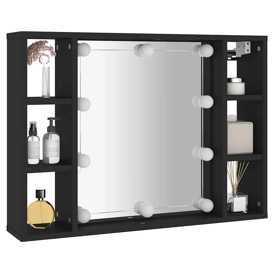 Armoire à miroir avec LED noir 76x15x55 cm - 6