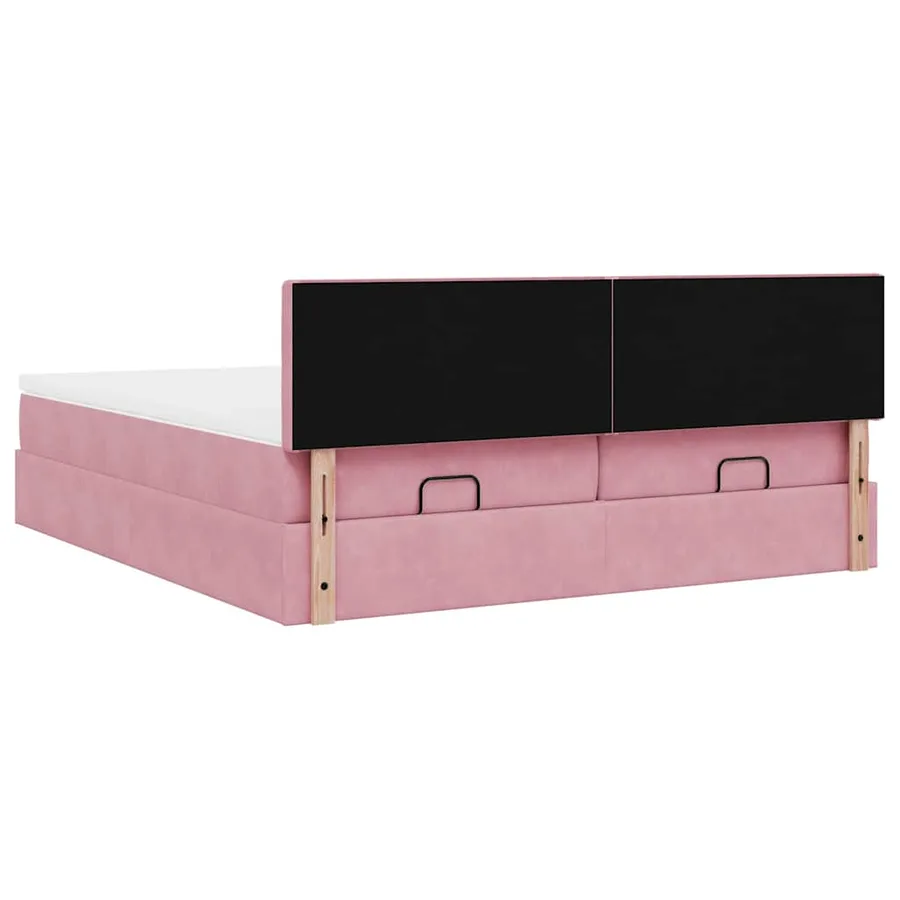 Cadre de lit ottoman avec matelas rose 160x200 cm velours - 12