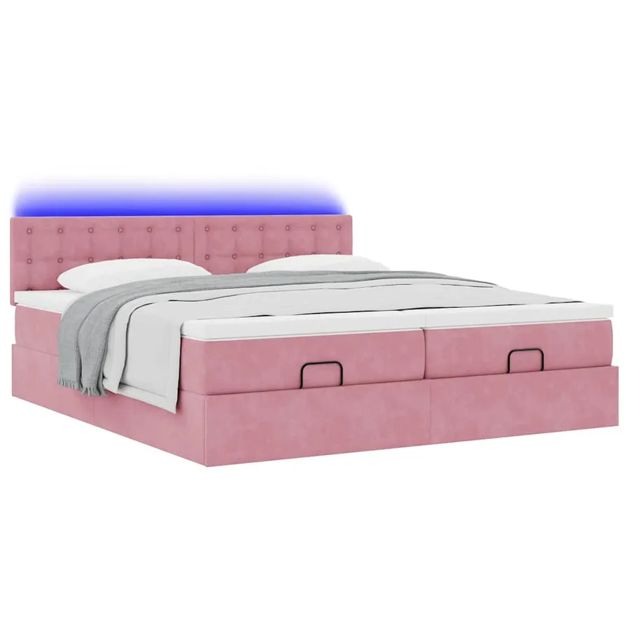 Cadre de lit ottoman avec matelas rose 160x200 cm velours - 6