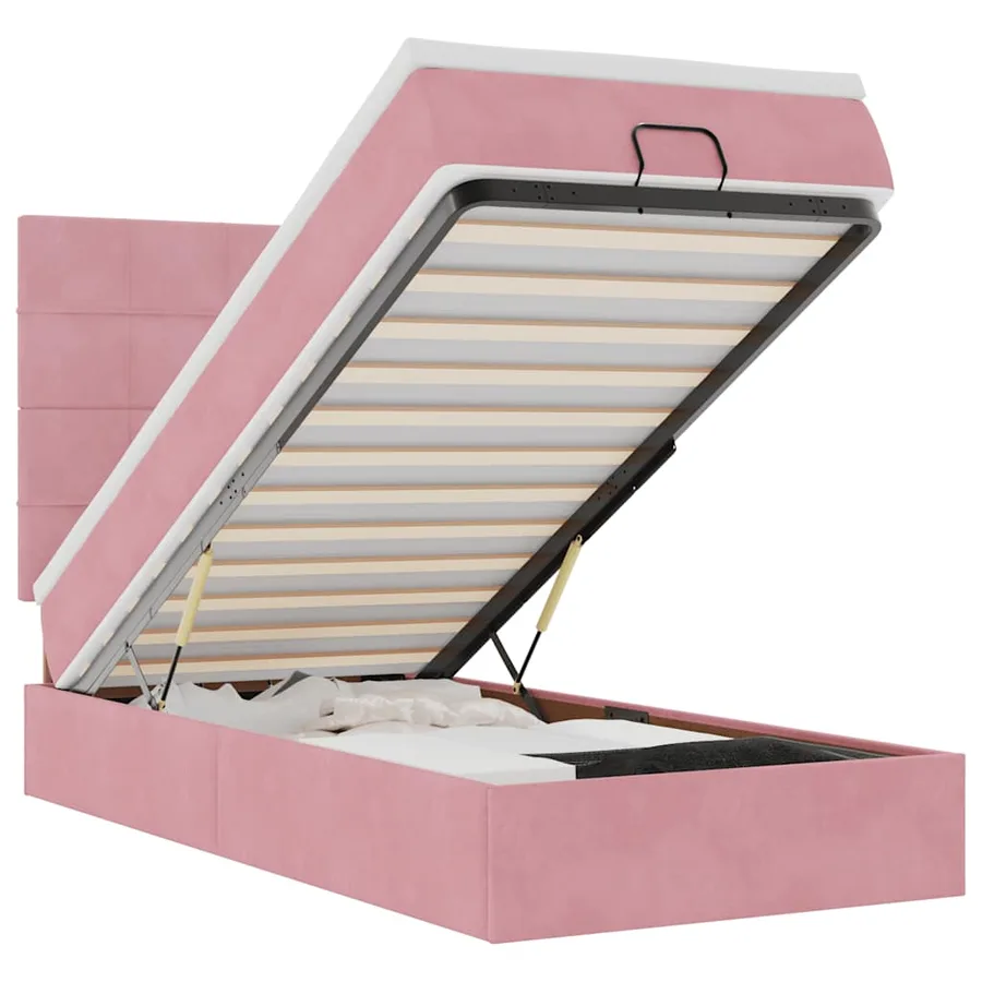 Cadre de lit ottoman avec matelas rose 80x200 cm velours - 2