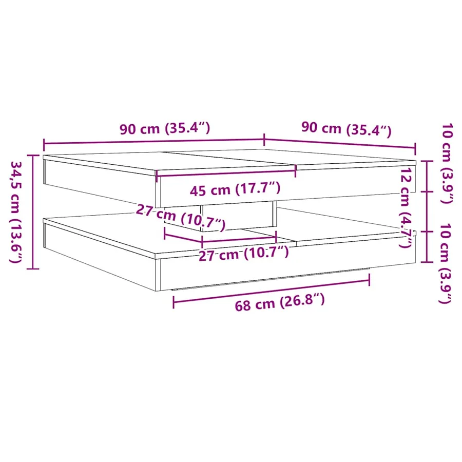 Table basse rotative à 360 degrés vieux bois 90x90x34,5 cm - 10