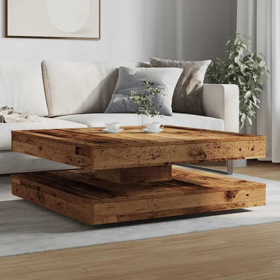 Table basse rotative à 360 degrés vieux bois 90x90x34,5 cm - 3