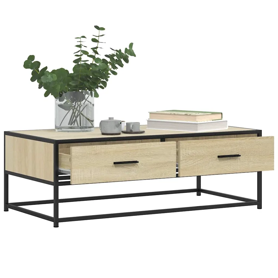 Table basse chêne sonoma 100x50x35cm bois d'ingénierie et métal - 4