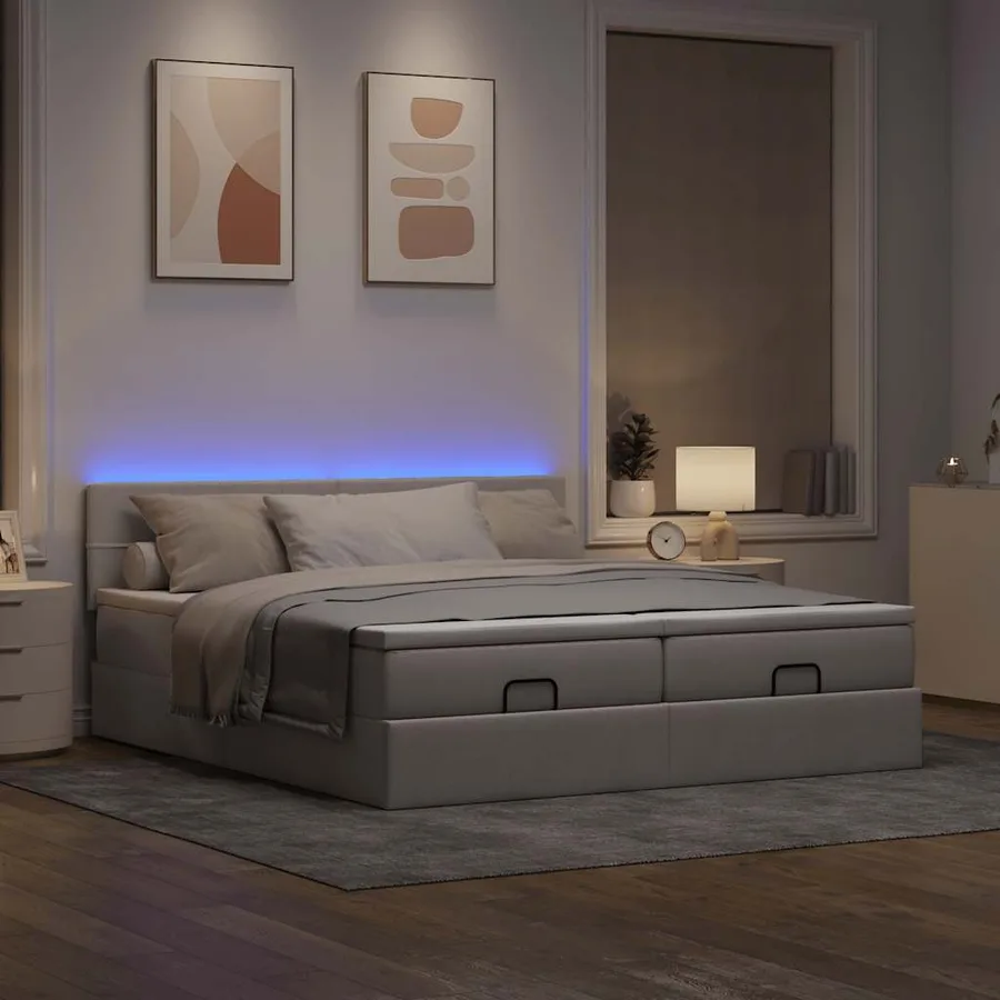 Cadre de lit ottoman avec matelas taupe 200x200cm tissu - 3