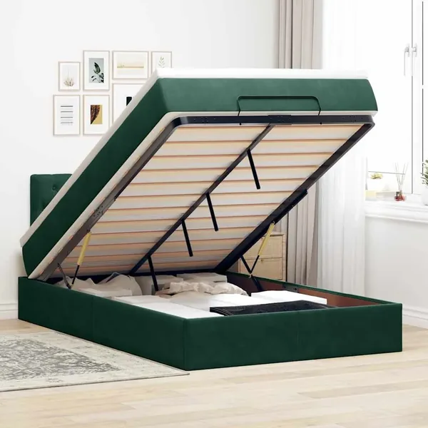 Lit ottoman avec matelas et LED vert foncé 90x200cm velours