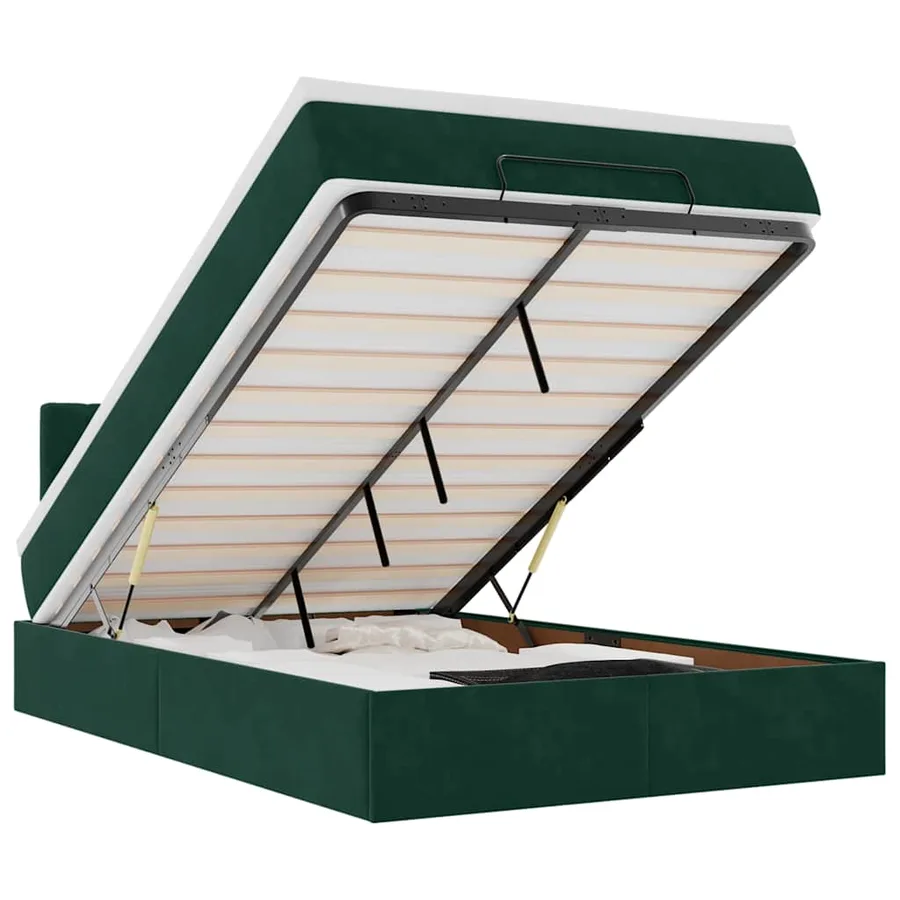 Lit ottoman avec matelas et LED vert foncé 90x200cm velours - 2