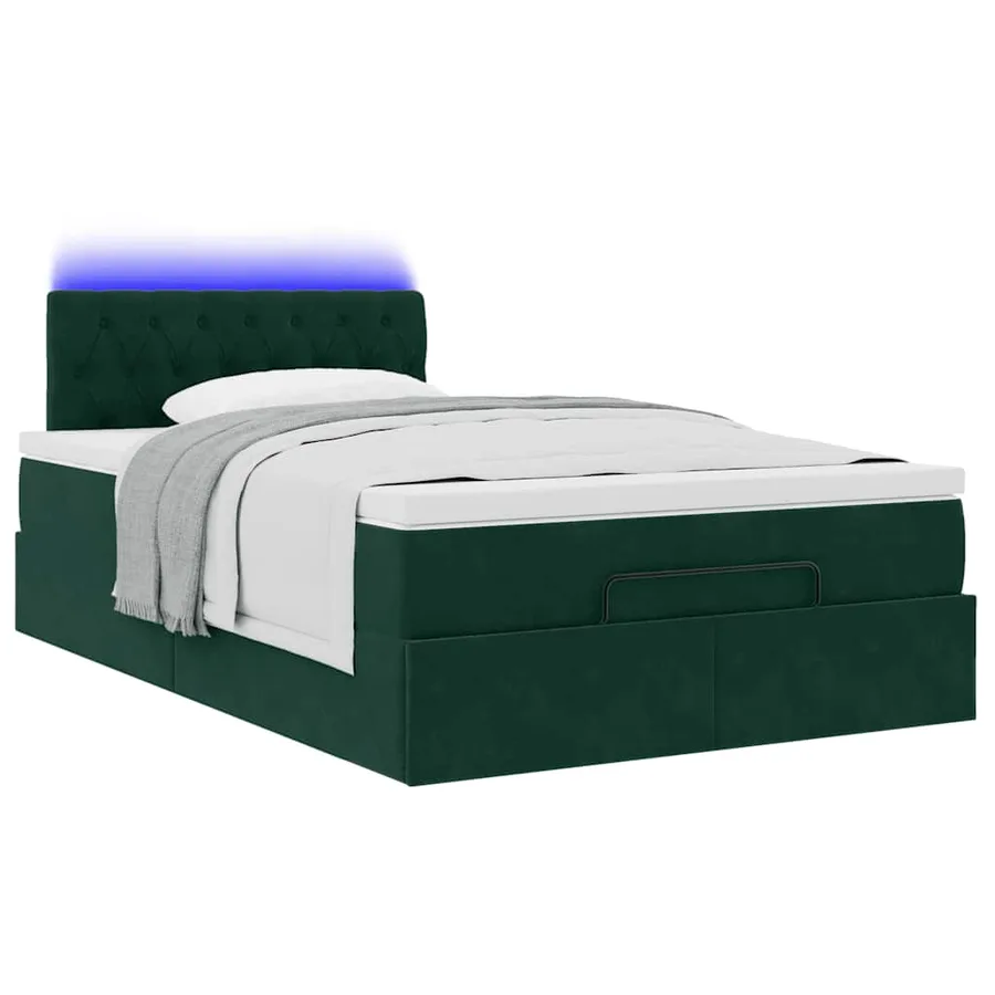 Lit ottoman avec matelas et LED vert foncé 90x200cm velours - 6