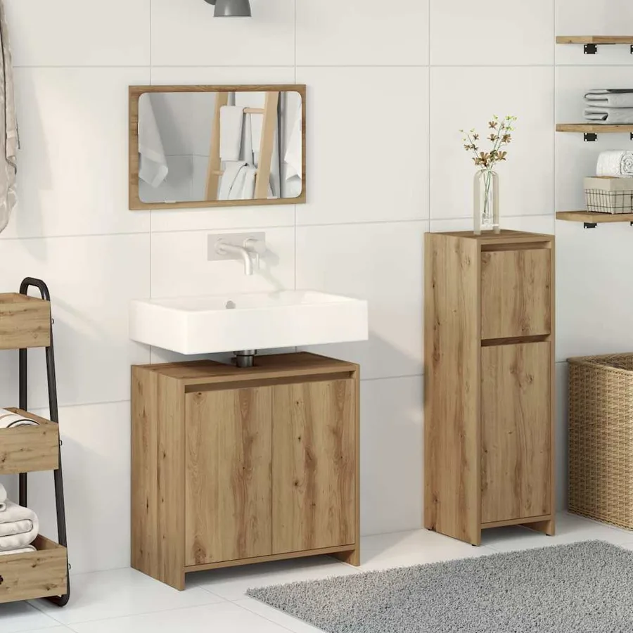 Ensemble de meubles salle de bain 3 pcs bois d'ingénierie - 3
