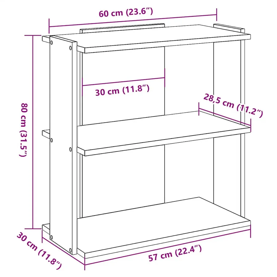 Bibliothèque à 3 niveaux blanc 60x30x80 cm bois d'ingénierie - 9