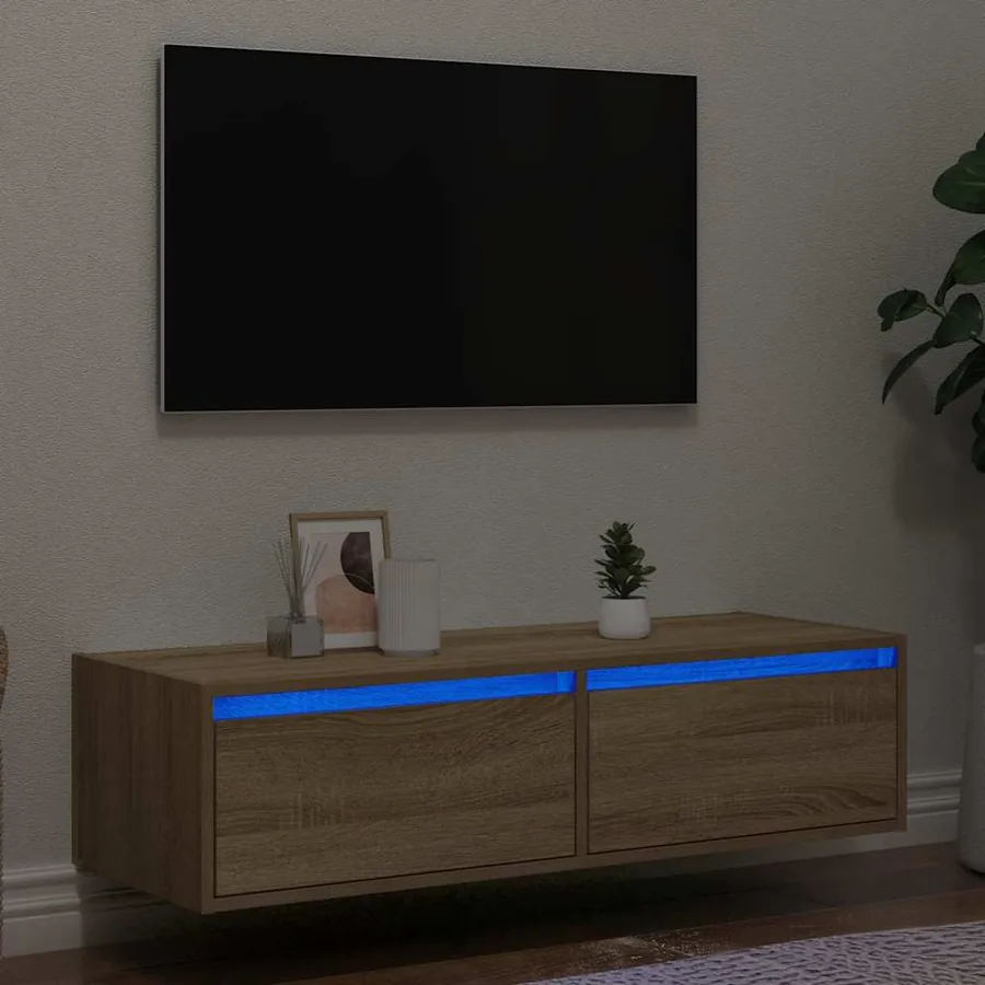 Meuble TV avec lumières LED chêne sonoma 100X35,5x25 cm